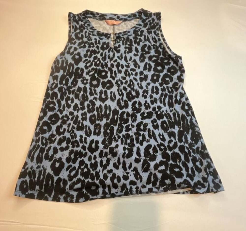 Amana Sleeveless Leopard Print Keyhole Tank Top
